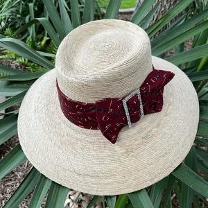 HAT Chic Shade -Light color  palm with ONE OF A KIND Maroon Polo theme band with a Rhinestone Buckle - Size Medium