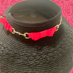 Vogue Visor - UPF 50 -One of a kind!  Black Visor with bright pink band - 4 bows and 3 snaffle bits!  one size