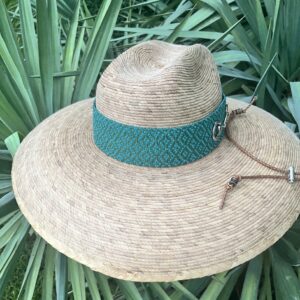 HAT Super Shade - Turquoise and Olive Geometric with silver turquoise colored stone conchos and bit  -  Size Large