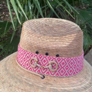 HAT Super Shade - Pink Geometric Band -  Gold Rhinestone Snaffle Bit and Rhinestone Buttons - Size Medium