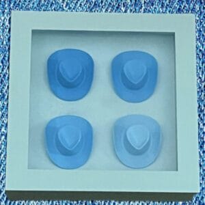Cowgirl Cwilt - 3d hats for fun and color!  7" x 7 x 1.5"  Blue 4 Hat Ombre Framed in White