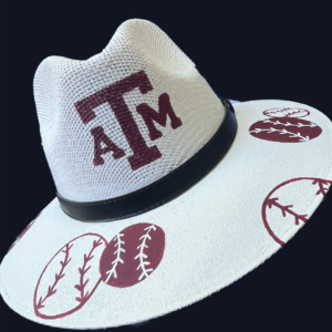 The Grand Slam- Hand Painted Aggie Baseball Hat 3" Brim Panama Hat - Size Med