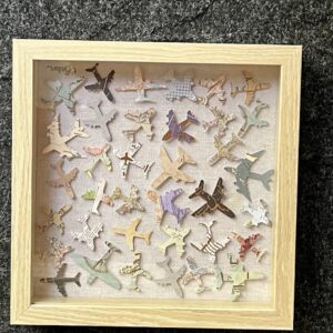 Overbooked Tarmac (A) - 3d Airplane Art in Neutral palette with a Maps theme.  10" x 10 x 2"  - Framed ready to hang