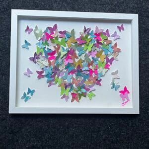 Fluttering Heart - "My Heart is Full"  - 3d Butterflies in a mix of Pastels and Brights 11 x 14" Shadowbox frame