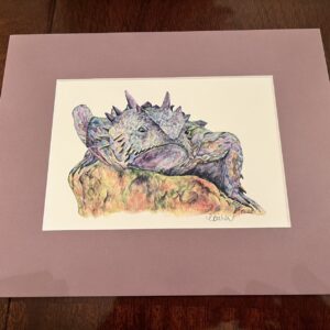 TCU Horned Frog Print of Original Watercolor Painting - High Quality and Signed 5 x 7"  print on archival cotton matte paper - 8 x 10" premium Gray Violet  mat included free shipping