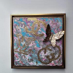 My Closet's Full - Original Acrylic on Canvas with 3D Gold Butterfly - Aprox 11 " x 11"  x 1.5" in Gold Floater F (Copy)