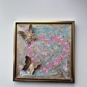 My Heart is Full - Original Acrylic on Canvas with 3D Gold Butterflies - Aprox 11 " x 11"  x 1.5" in Gold FloaterF