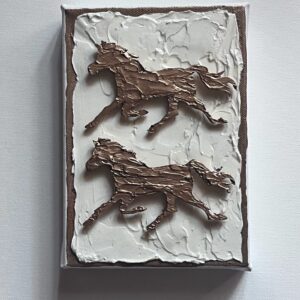 Textured Gold Leaf Galloping Horses on a 5" X 7" X 1.5" Canvas