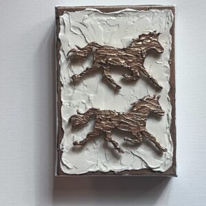 Textured Gold Leaf Galloping Horses on a 5" X 7" X 1.5" Canvas