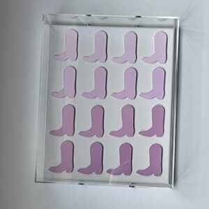 Boot Scootin' Boogie - 3d Cowgirl boots in Ombre Shades of Pink in a 8 x 10 x 3' Acrylic Shadow Box frame