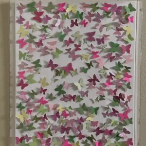Confetti from Heaven  - 3d Butterflies in Shades of Bright Pinks and Greens and Gold!  16 x 20 x 3" Deep Acrylic Shadowbox
