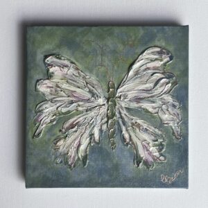 Flutterfly B - Original Textured Acrylic Painting Blue Background Butterfly - 8" x 8" x 3/4" canvas