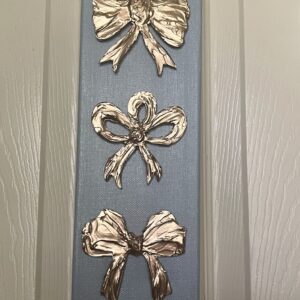 Textured Gold Leaf Bows on a 12" X 4" X 1.5"  Blue background - Ready to hang!