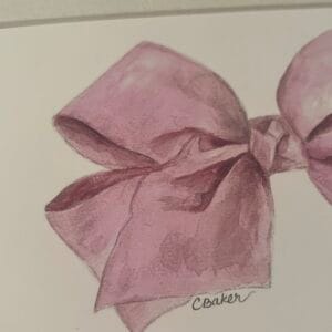 Pink Bow Fine Art Print of Original Watercolor Painting - High Quality 5 x 7"  print on archival cotton matte paper - 8 x 10" premium Oyster mat included- free shipping