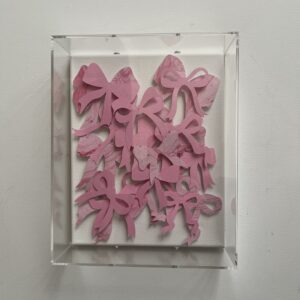 Bows for Besties Galentine!  3D Bow collage in shades of pink and marbled pink in an 8 x 10 x 3" Acrylic Shadowbox