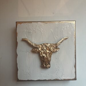 Textured Gold Leaf Longhorn on a 6" X 6" X 1.5" on white Textured Background