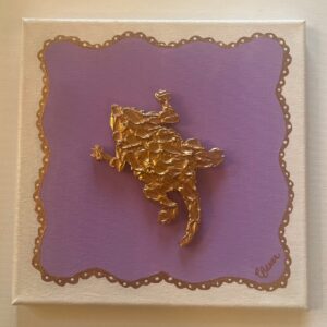 ART Original Mixed Media TCU Textured Horned Frog on Lavender and White 10 x 10 x 3/4" canvas