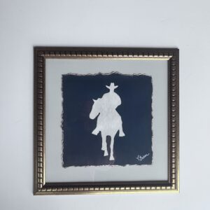 ART B Rodeo Cowboy Original Acrylic on navy hand-painted deckled gold edge in 14" x 14" gold frame
