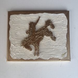 ART A Bucking Bronc Cowboy -Original Mixed Media Art- Textured in Cream and Gold on an 8 x 10 x 3/4" canvas