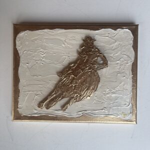 ART A Barrel Racer -Original Mixed Media Art- Textured in Cream and Gold on an 8 x 10 x 3/4" canvas