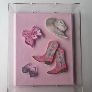 ART  Pink cowgirl OOTD in an 8 x 10 x 3" Acrylic Shadow Box frame