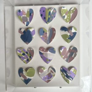 ART By the Dozen - Abstract Handpainted Hearts in an 8 x 10 x 3" Acrylic Shadow Box