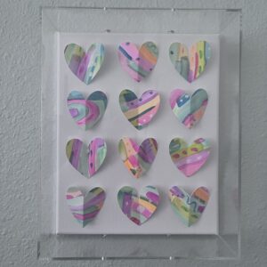 ART By the Dozen - Abstract Handpainted Hearts in an 8 x 10 x 3" Acrylic Shadow Box