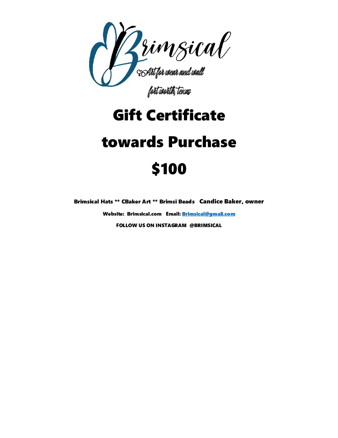 GIFT CERTIFICATE $100