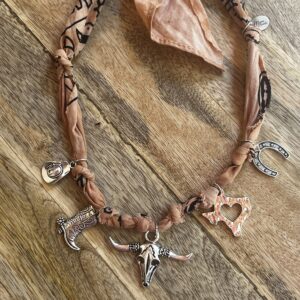 Charming Bandana in Burnt Orange and Longhorn Theme, Adjustable Length