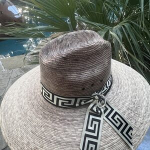 HAT Super Shade - Black and Gold Geometric Band - Gold Rhinestone Snaffle Bit and Horseshoe Pin - Size Medium