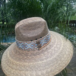 Super Shade - Woven Geometric  Band  in shades of Blues and Tans with Gold Bit and Aztec Buttons  -  Size Medium