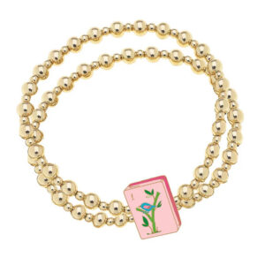Brimsi Beads Double Mah Jongg Bracelet  -   Pink MahJongg Charm on a beaded bracelet - stretch size average