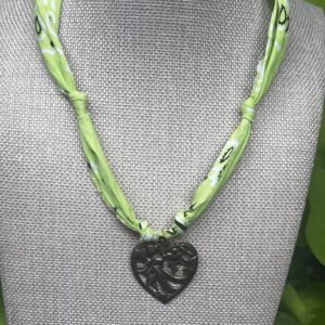 Charming Bandana - Love to Camp Mystic  - Single open-scrollwork heart in antique gold - Adjustable length