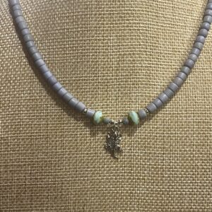 Brimsi Beads 18" Shades of Purple - Pewter Horned Frog Charm - Unique African Clay Beads