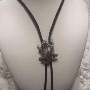 Brimsi Beads Shades of Purple - Black braided leather Bolo Tie with Silver Horned Frog and tips