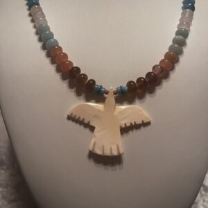 Brimsi Beads 20"  Multicolor Gemstone Rondelle Beads and Carved Thunderbird