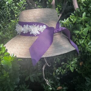 Bucket Babe NEW 2026 STYLE - 4" Brim -  Light Colored Premium Palm with Violet and 3d Floral Band!  One Size