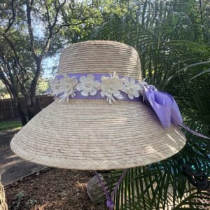 Bucket Babe NEW 2026 STYLE - 4" Brim -  Light Colored Premium Palm with Lavender and 3d Floral Band!  One Size