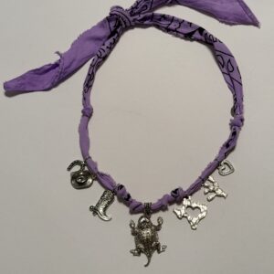 Charming Bandana Riff Ram in Soft Purple -  Silver Horned Frog! -  Texas, boot, hat, cactus, heart, horseshoe - Adjustable length