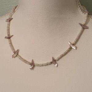 Brimsi Beads 17" Shades of Purple -High quality Vintage lavender bird fetishes and white heishi shell beads