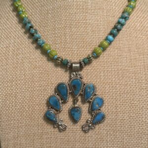 Brimsi Beads Statement Strand 17 -20"  Turquoise Squash Blossom Beaded Necklace- A Stunning BBFave