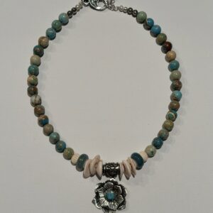 Brimsi Beads Statement Strand 17-21" Flower Turquoise Pendant  with Stunning Jasper Beads- A Stunning BBFave