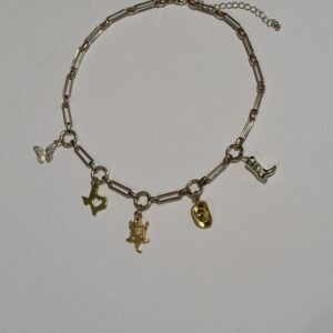 Brimsi Beads Shades of Purple 17- 20"  Horned Frog and Texas themed Charm Necklace in Gold Plate