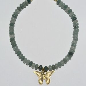 Brimsi Beads Statement Strand 17 - 19" Rondelle Gemstone Beads in Assorted Greens with Brass Butterfly