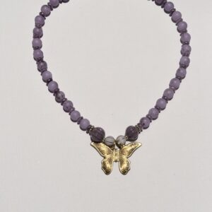 Brimsi Beads Statement Strand 16 - 18" Matte Lavender Beads with Brass Butterfly