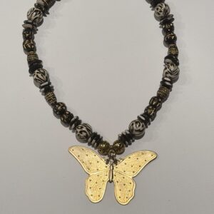 Brimsi Beads Statement Strand 16 - 18" Neutral Multi-Beads with large Brass Butterfly - A Stunning BBFave