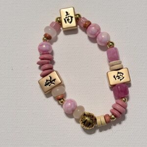 Brimsi Beads Mah Jongg Bracelet  -   Pink MahJongg Charm on a beaded bracelet - stretch size average WPOW