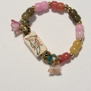 Brimsi Beads Mah Jongg Bracelet  -   Pink MahJong Bird Bam Tile on a beaded bracelet - stretch size average WPOW