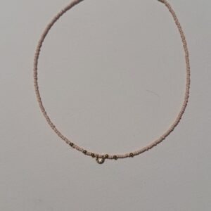 Brimsi Beads necklace - Light Pinkish Blush Czech Glass Beads with Gold Horseshoe 16" WPOW