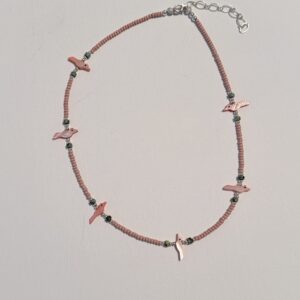 Brimsi Beads - 20-23" Carved Mother of  Pearl Bird Fetishes in Blush, Silver Plate and Heishe accent Beads - WPOW